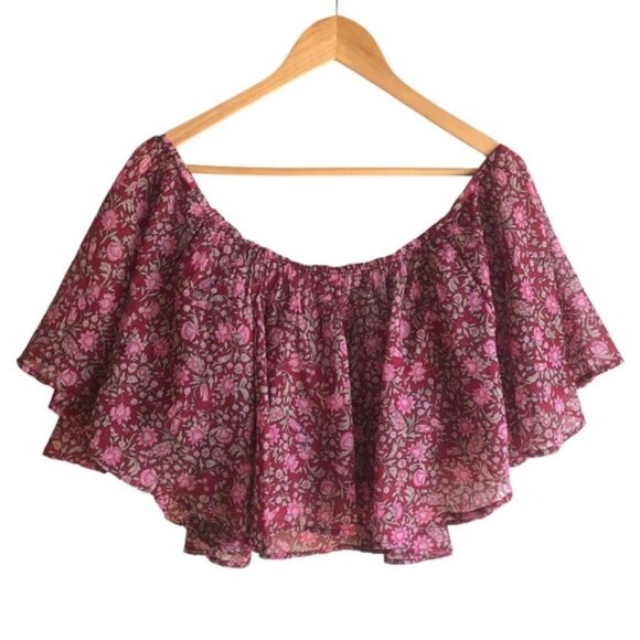 Amuse Society Lets Flounce Woven Top Large Floral Red Pink Summer - Picture 3 of 8